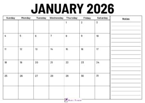 January 2026 Calendar With Notes