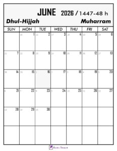 June 2026 Calendar With Hijri Dates