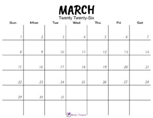 March 2026 Calendar Printable