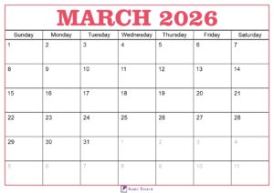 March 2026 Calendar Template