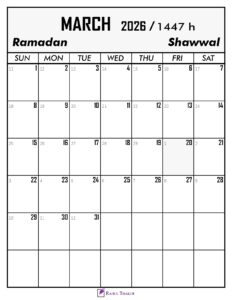 March 2026 Calendar With Hijri Dates