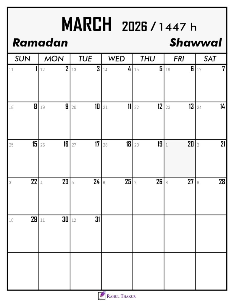 March 2026 Calendar With Hijri Dates