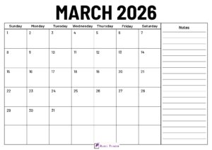 March 2026 Calendar With Notes