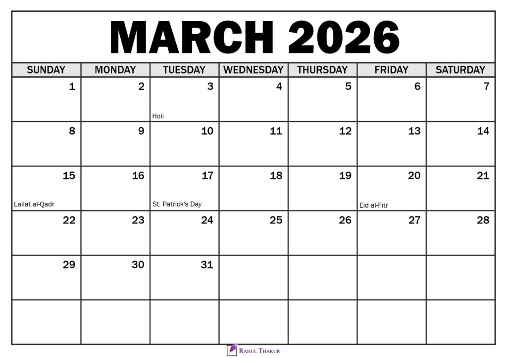 March 2026 Calendar with Holidays