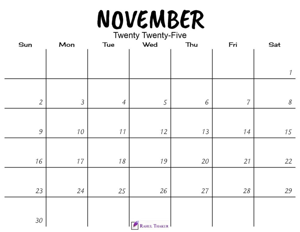 November 2025 Calendar Printable