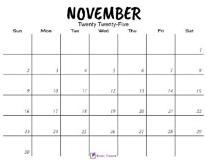 November 2025 Calendar Printable