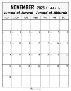 November 2025 Calendar With Hijri Dates