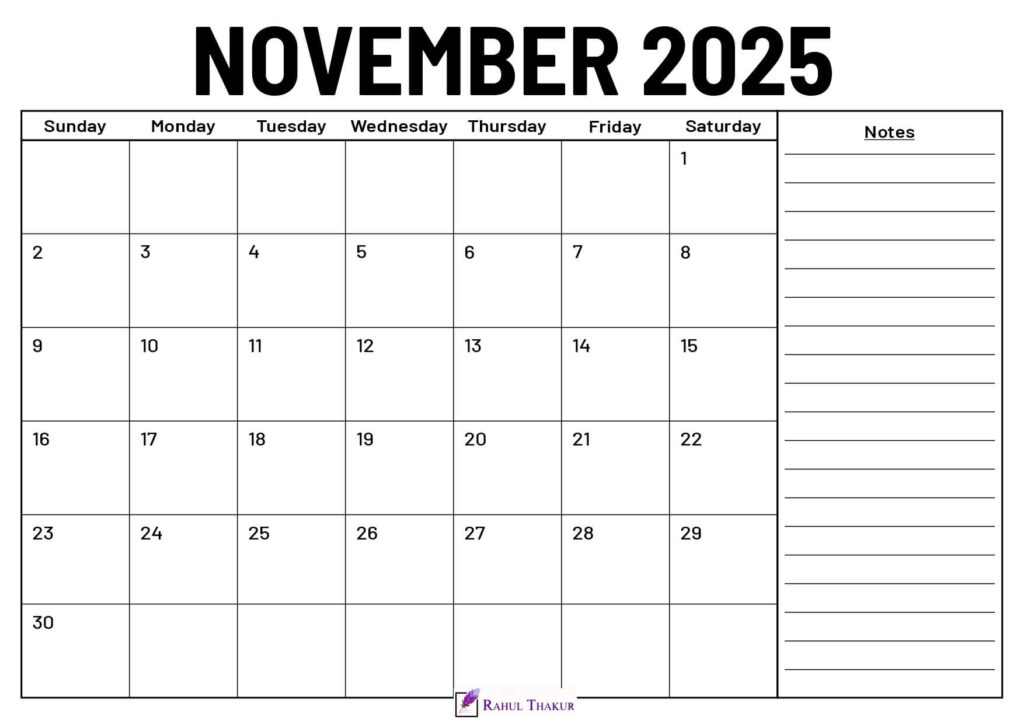 November 2025 Calendar With Notes