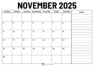 November 2025 Calendar With Notes