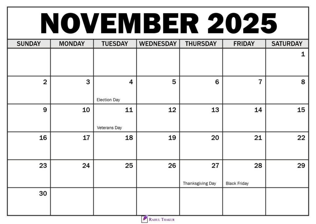 November 2025 Calendar with Holidays