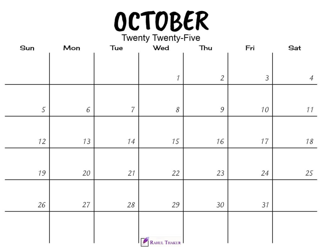 October 2025 Calendar Printable