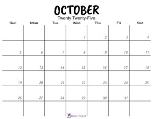 October 2025 Calendar Printable