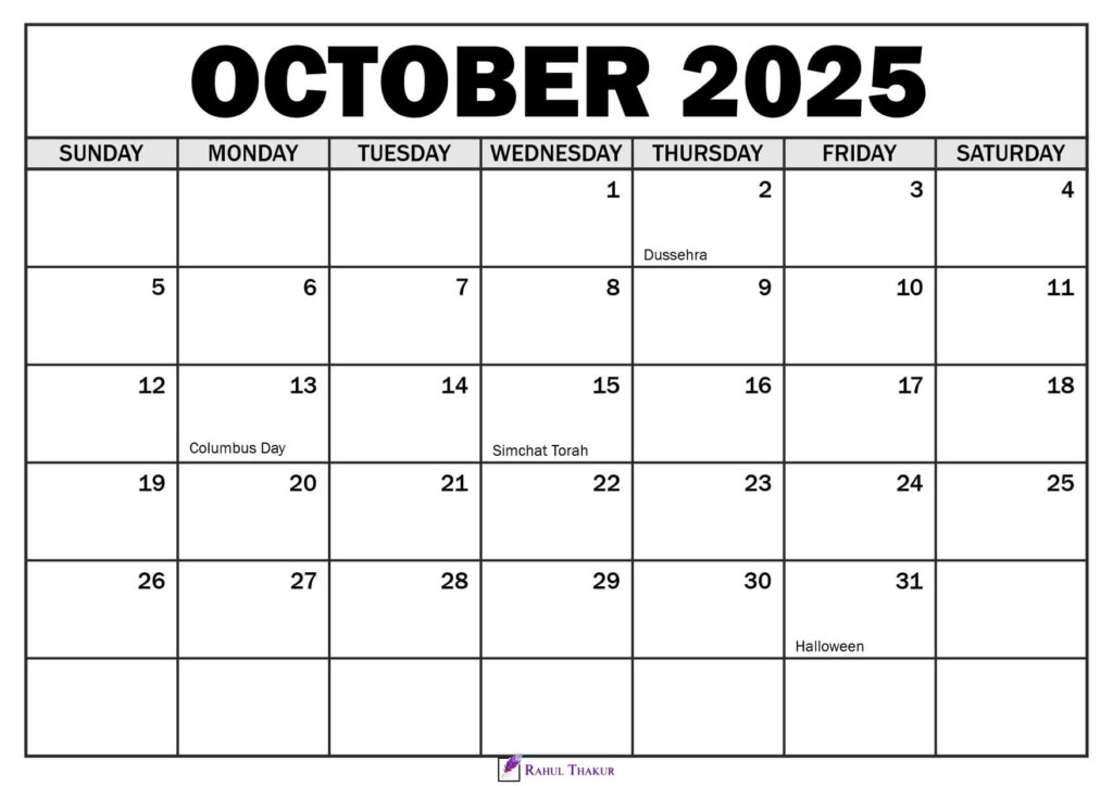 October 2025 Calendar with Holidays