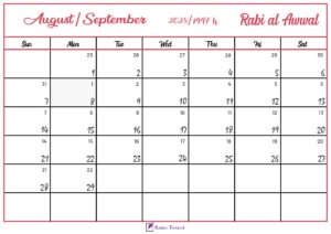 Rabi al-Awwal 1447 Hijri Calendar