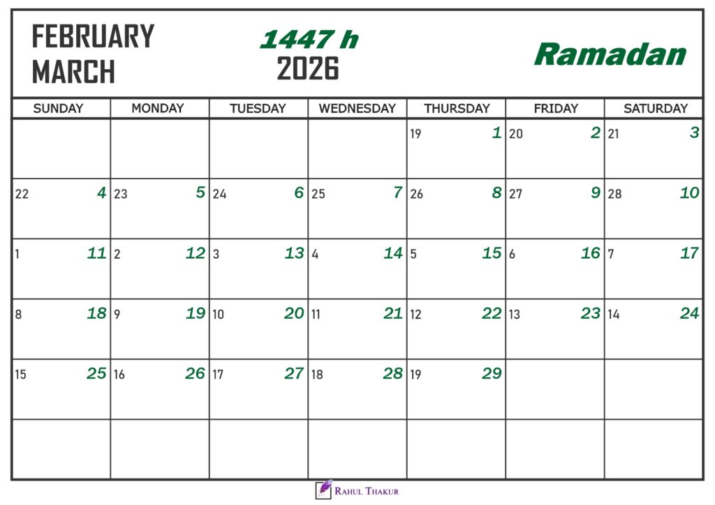 Ramadan 1447 Islamic Calendar