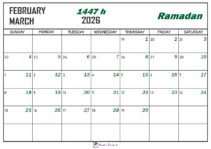 Ramadan 1447 Islamic Calendar