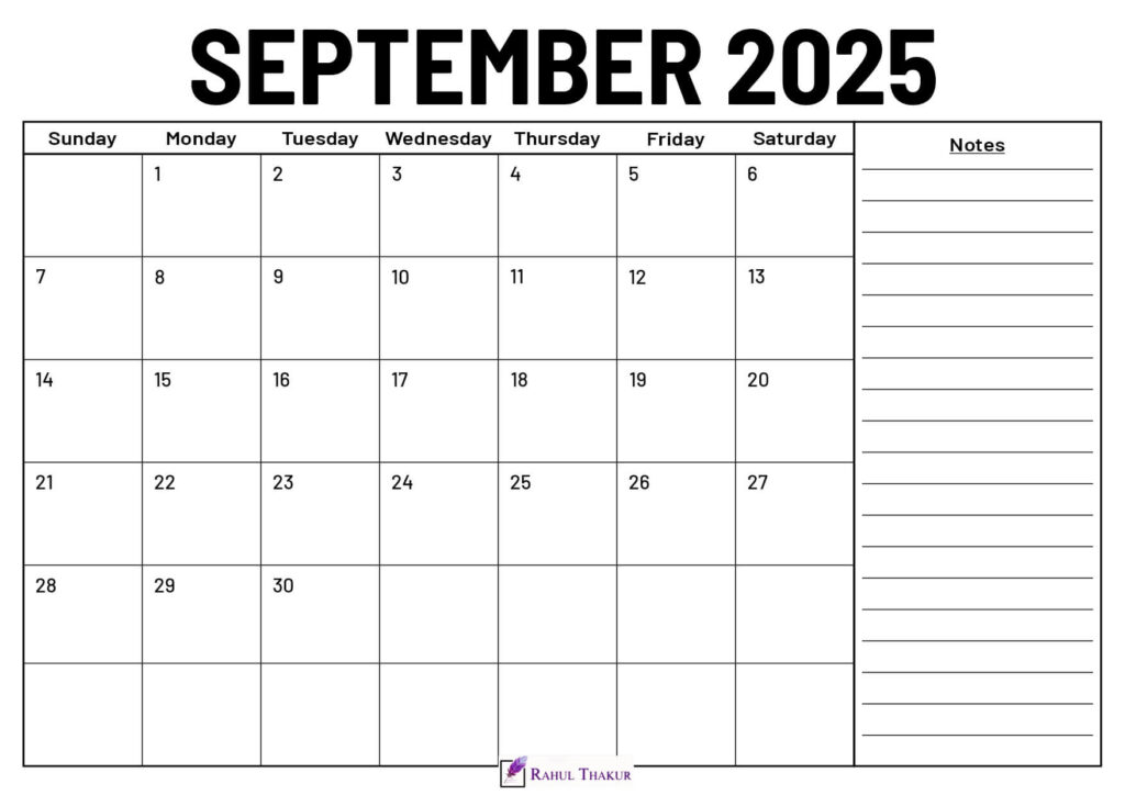 September 2025 Calendar With Notes