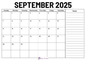 September 2025 Calendar With Notes