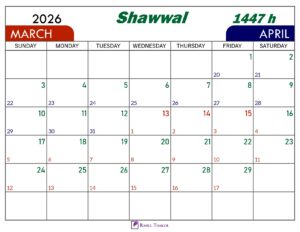 Shawwal 1447 Calendar