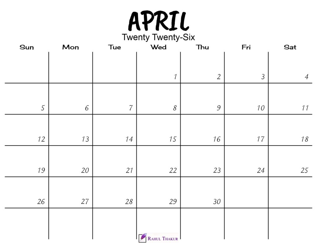 April 2026 Calendar Printable