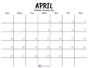 April 2026 Calendar Printable