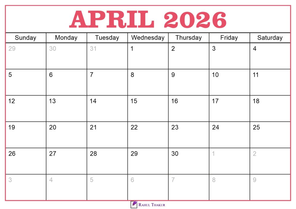 April 2026 Calendar Template