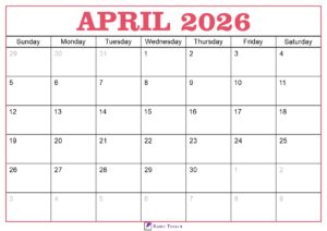 April 2026 Calendar Template