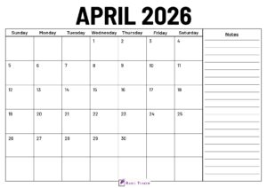 April 2026 Calendar With Notes