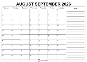 August September 2026 Calendar With Notes