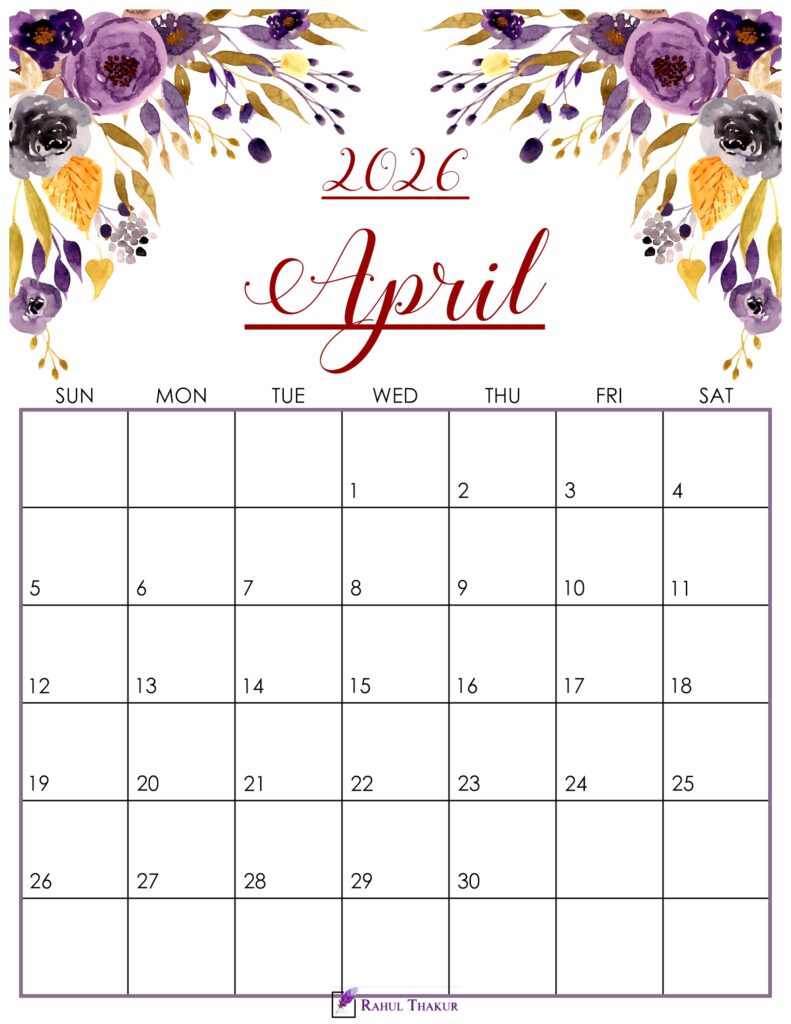 Cute April 2026 Calendar