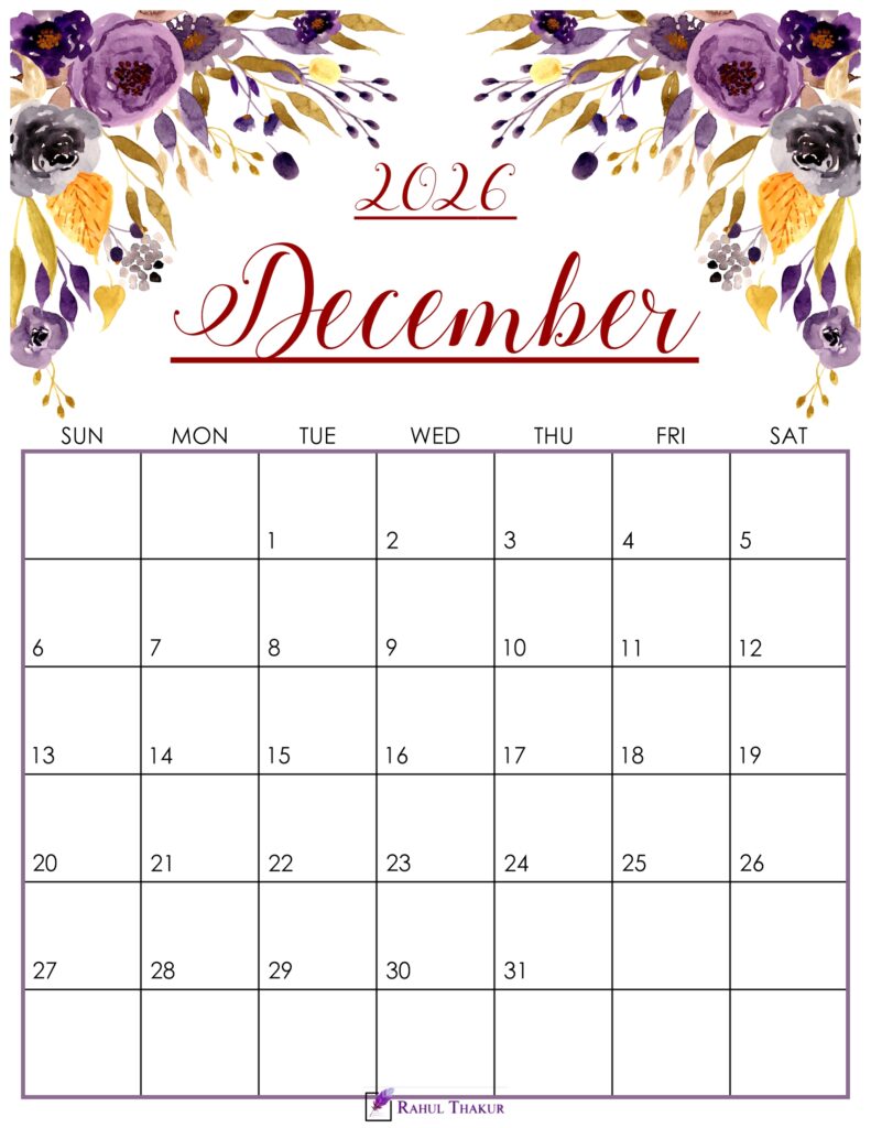 Cute December 2026 Calendar