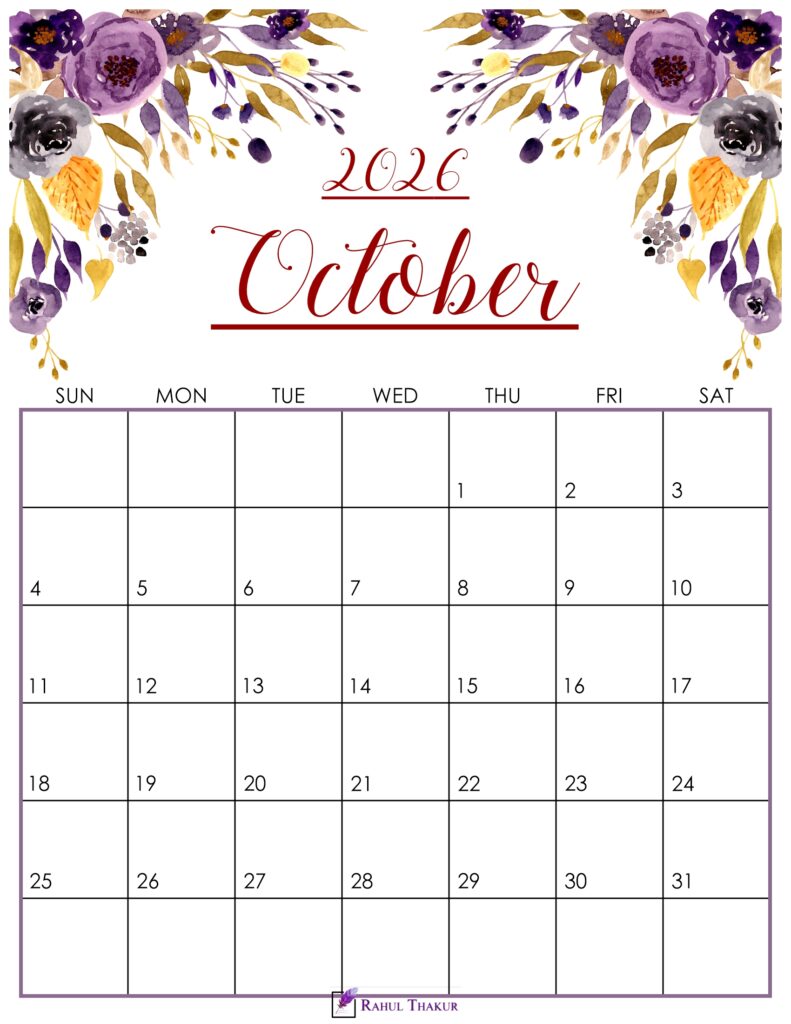 Cute October 2026 Calendar