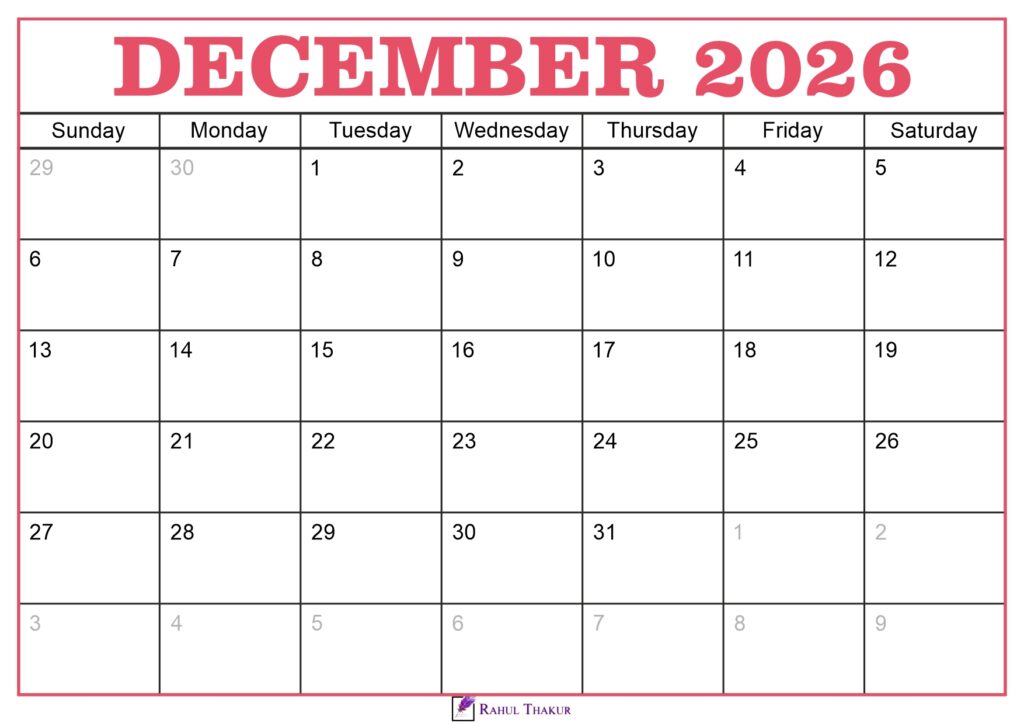 December 2026 Calendar Template