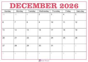 December 2026 Calendar Template