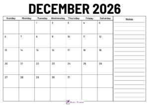 December 2026 Calendar With Notes