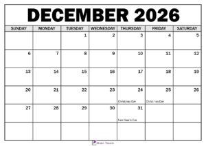 December 2026 Calendar with Holidays