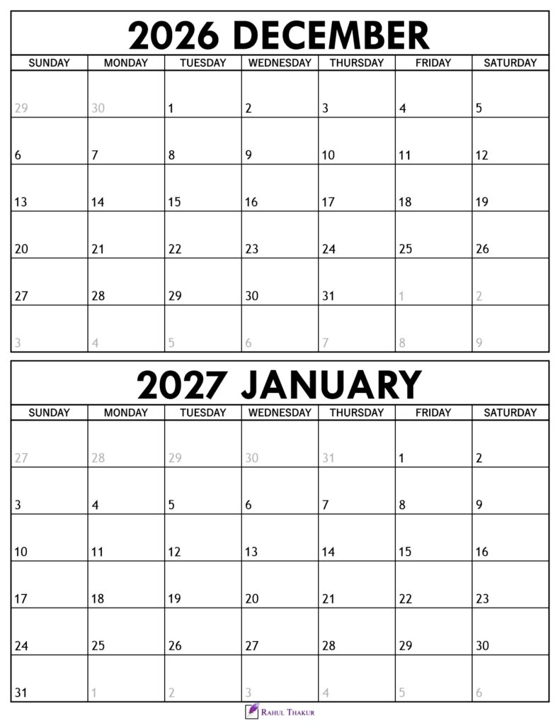 December 2026 January 2027 Calendar 1