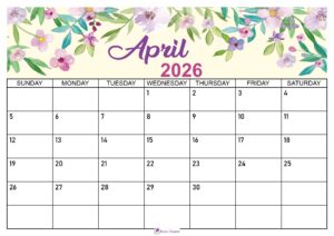 Floral April 2026 Calendar