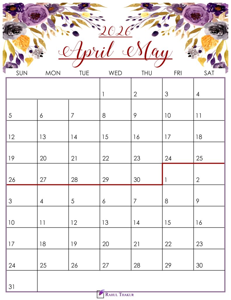 Floral April May 2026 Calendar