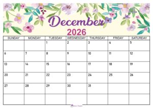 Floral December 2026 Calendar