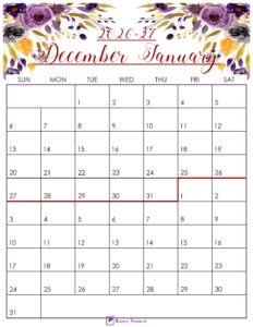 Floral December 2026 January 2027 Calendar