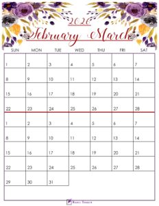 Floral February March 2026 Calendar