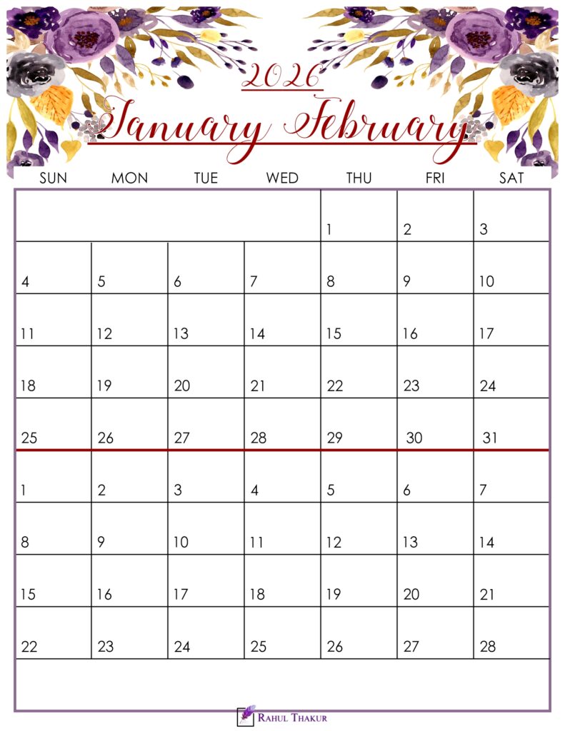 Floral January February 2026 Calendar