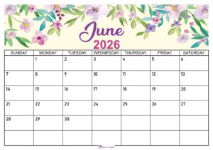 Floral June 2026 Calendar