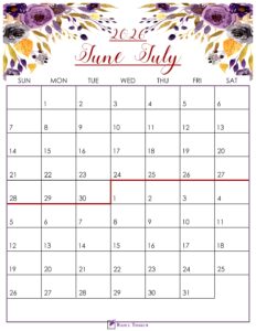 Floral June July 2026 Calendar