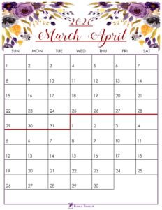 Floral March April 2026 Calendar