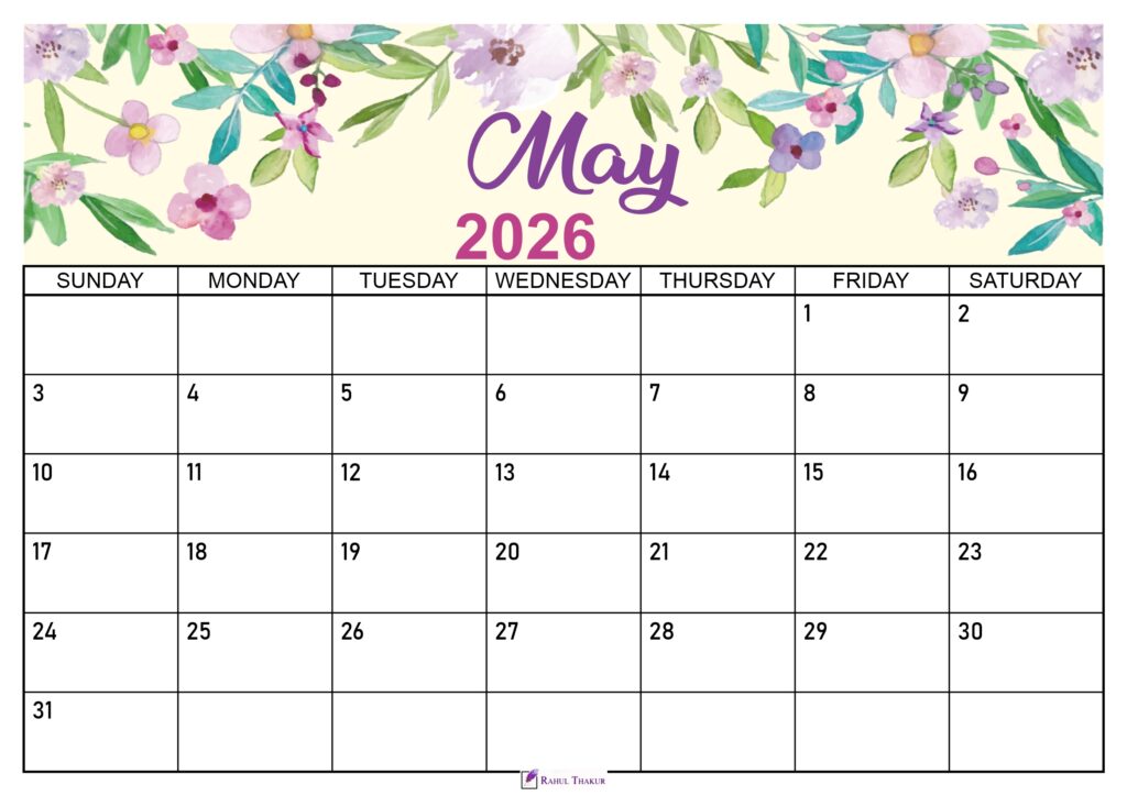 Floral May 2026 Calendar