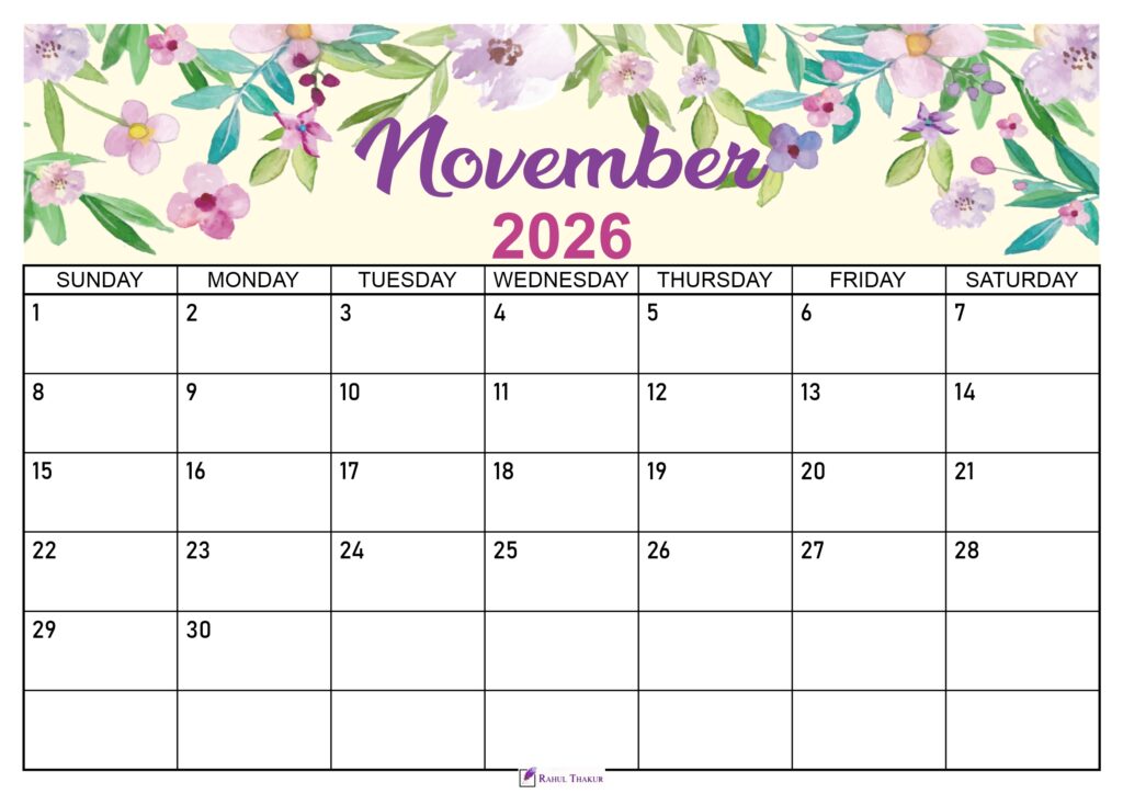 Floral November 2026 Calendar