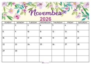 Floral November 2026 Calendar