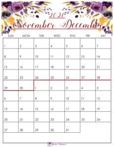 Floral November December 2026 Calendar